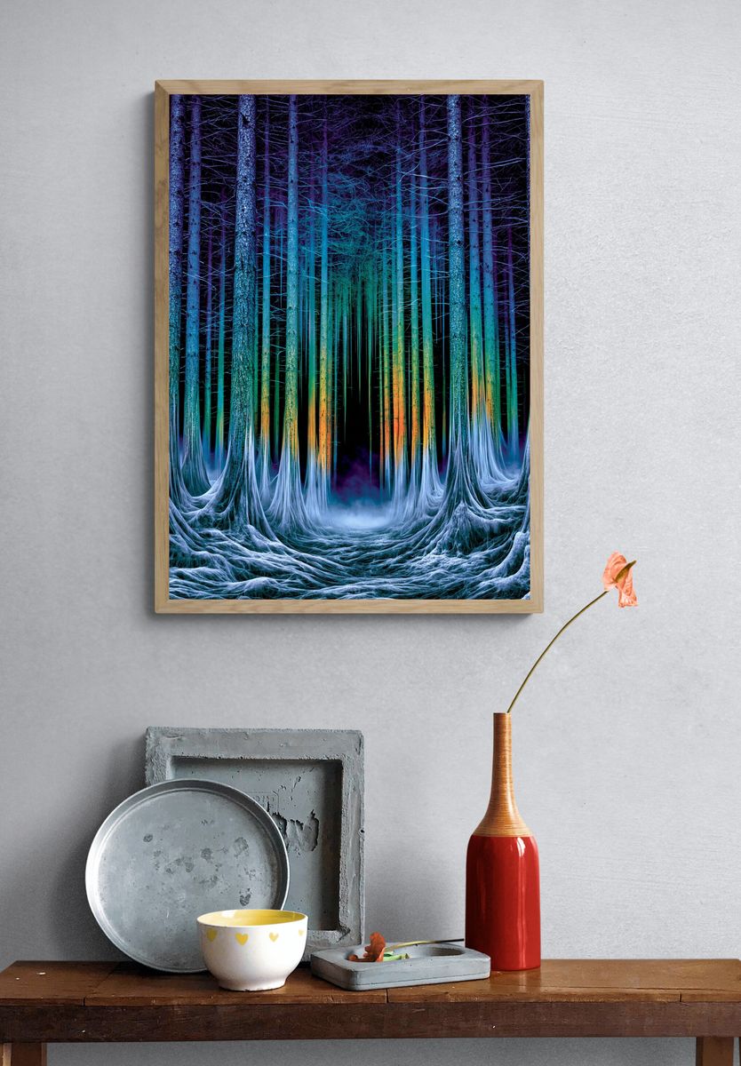Neon Winter Forest Poster. — room view 3