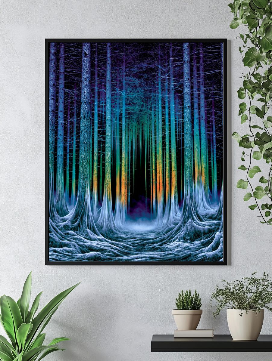 Neon Winter Forest Poster. — room view 4