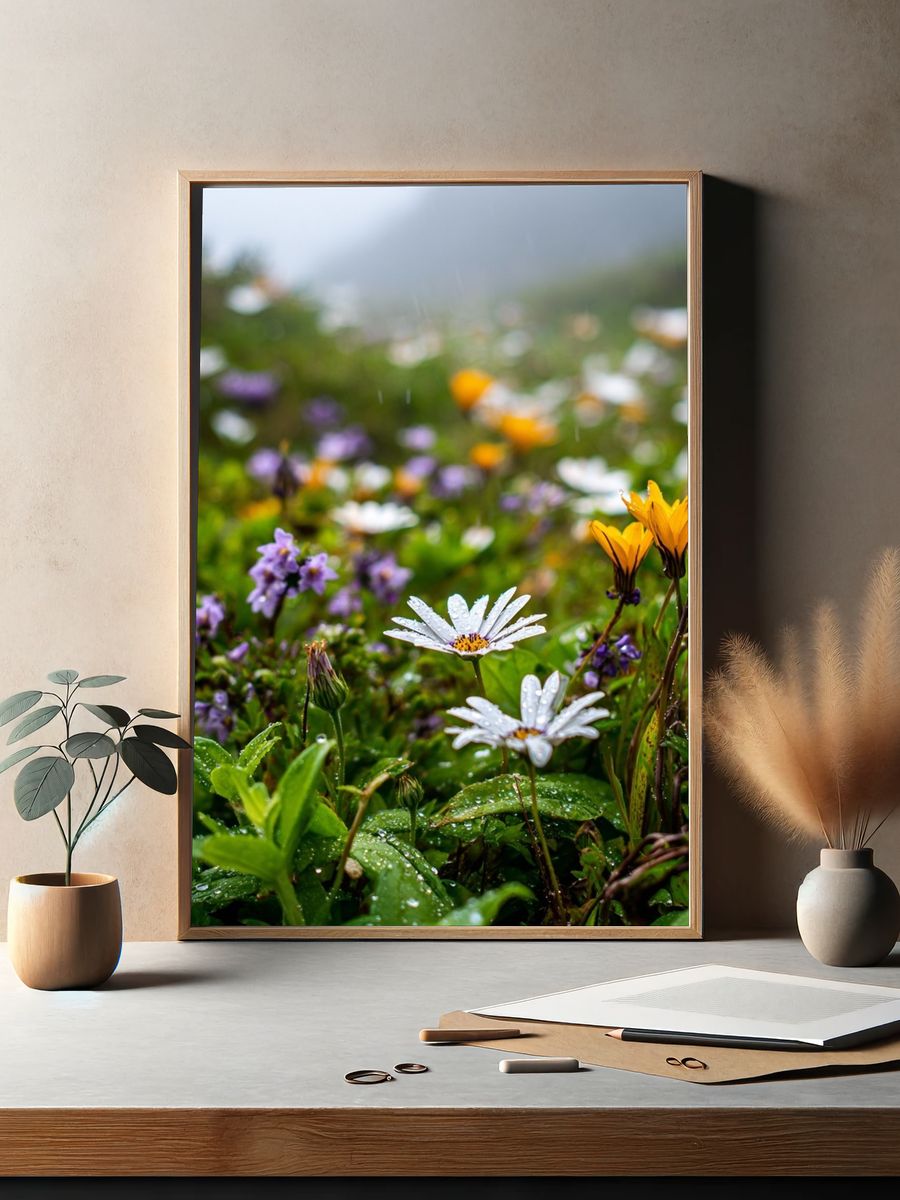 Dewy Wildflowers — Nature Print. — room view 2
