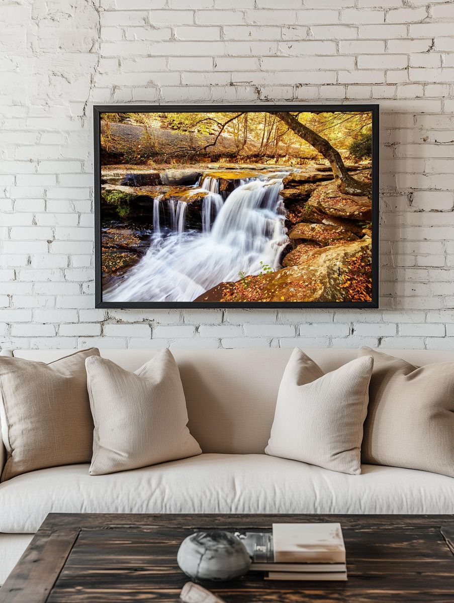 Serene Waterfall in Autumn — Nature Print room preview