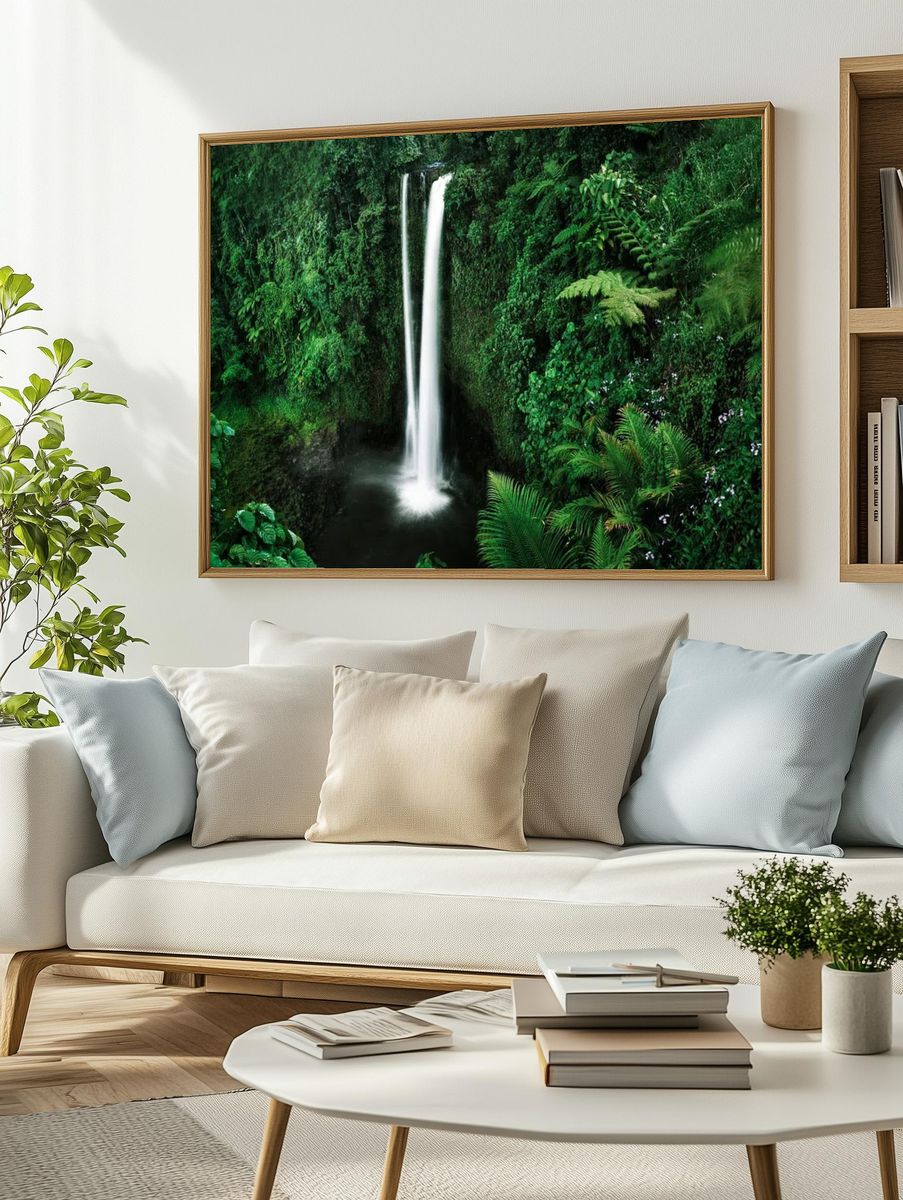 Majestic Waterfall — Nature Print. — room view 2