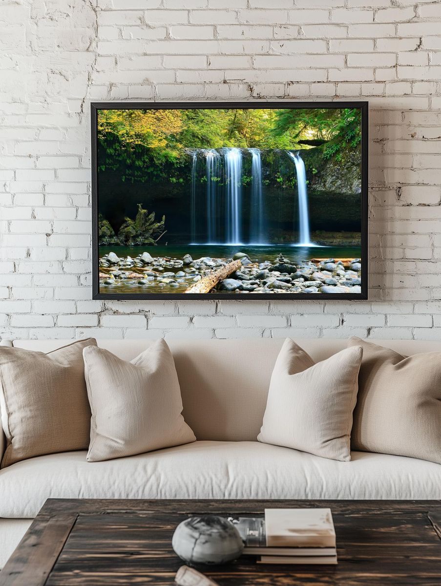 Serene Waterfall — Nature Print. — room view 1