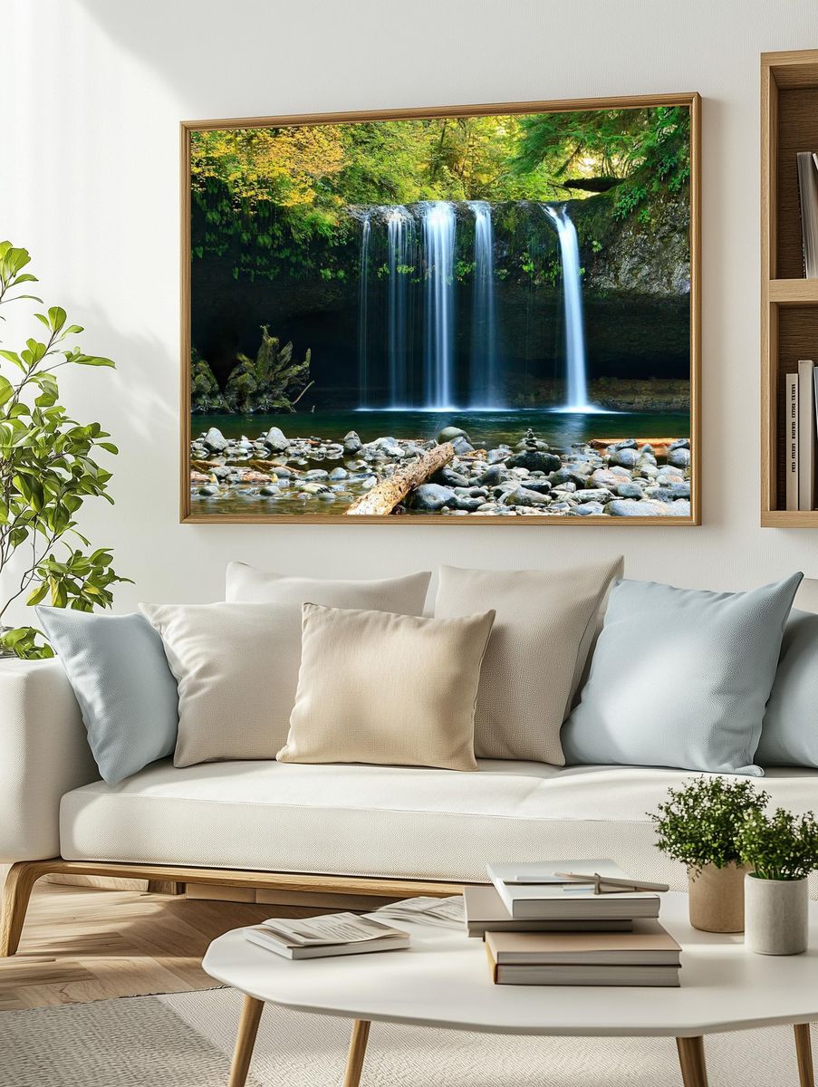 Serene Waterfall — Nature Print. — room view 2