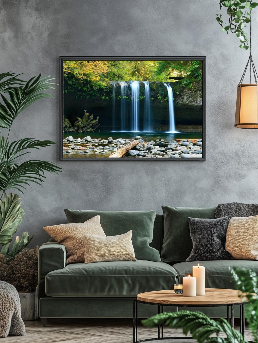 Serene Waterfall — Nature Print. — room view 4