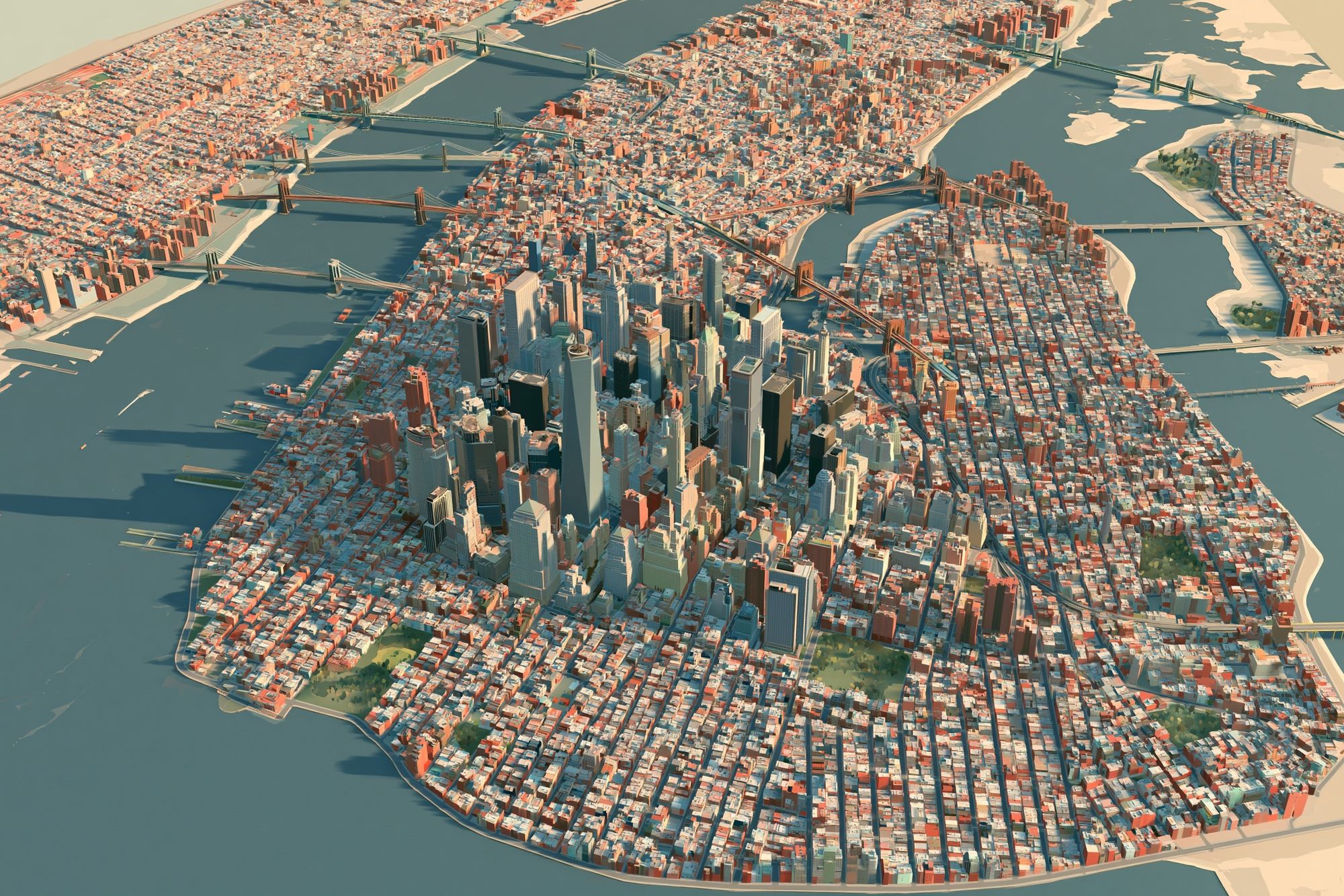 New York City Aerial Print. poster — maps-travel art