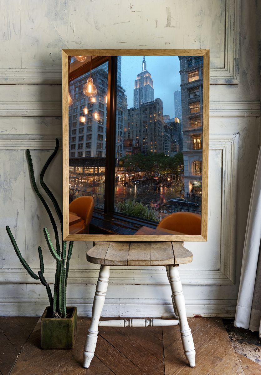 Empire State Building Rainy Night Poster. — room view 1