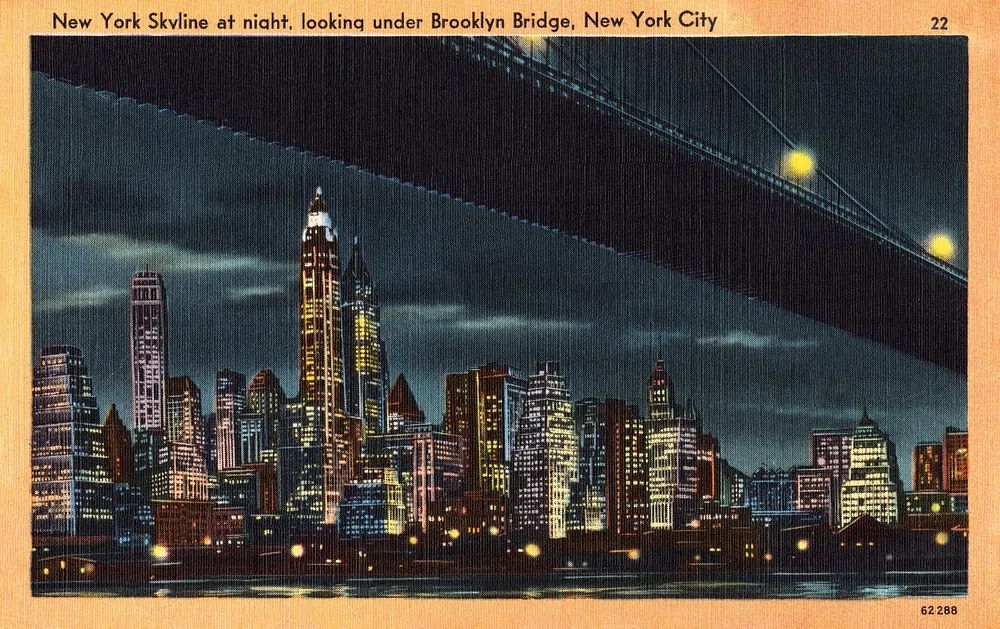 New York Skyline at Night — Vintage Print. poster detail