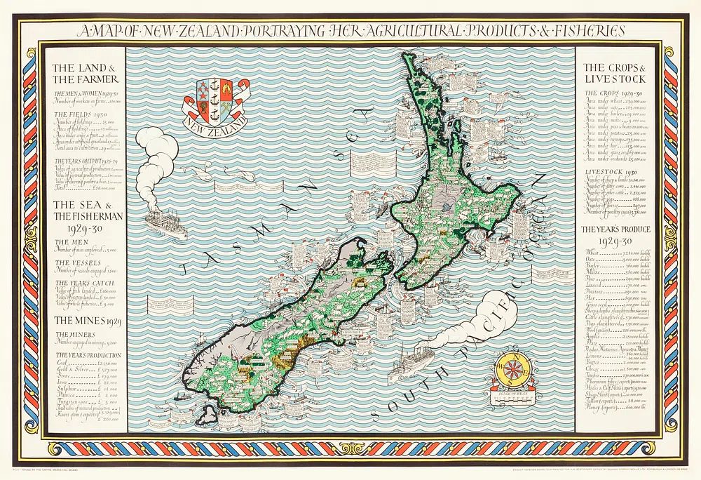 Map of New Zealand — Vintage Print.