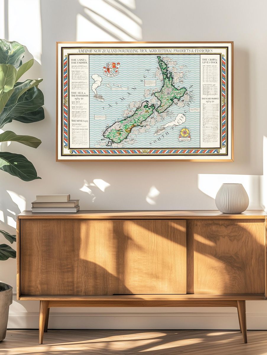 Map of New Zealand — Vintage Print. — room view 3