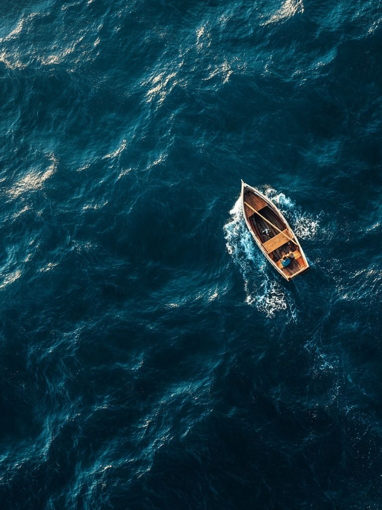 Lonely Boat on Ocean Waves — Photography Print. poster — photography art