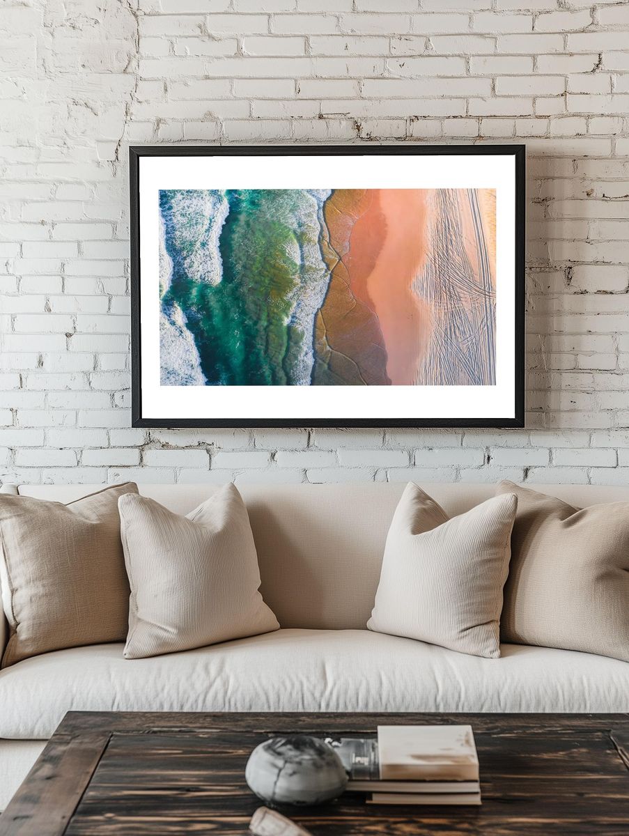 Ocean Waves and Sandy Beach Poster. — room view 1