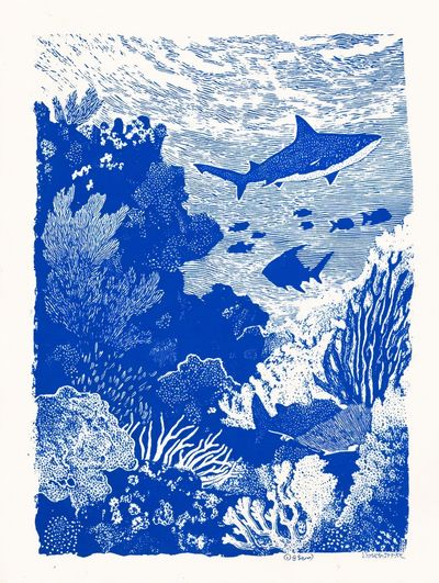 Underwater Sharks — Illustration Print. poster