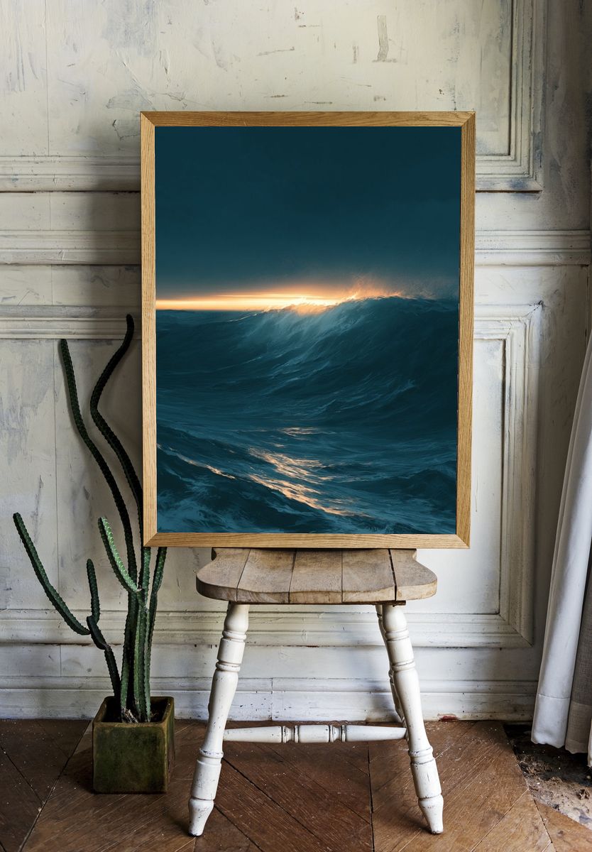 Ocean Sunset Wave Photography Poster. room preview
