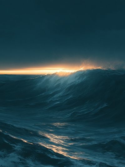 Ocean Sunset Wave Photography Poster.