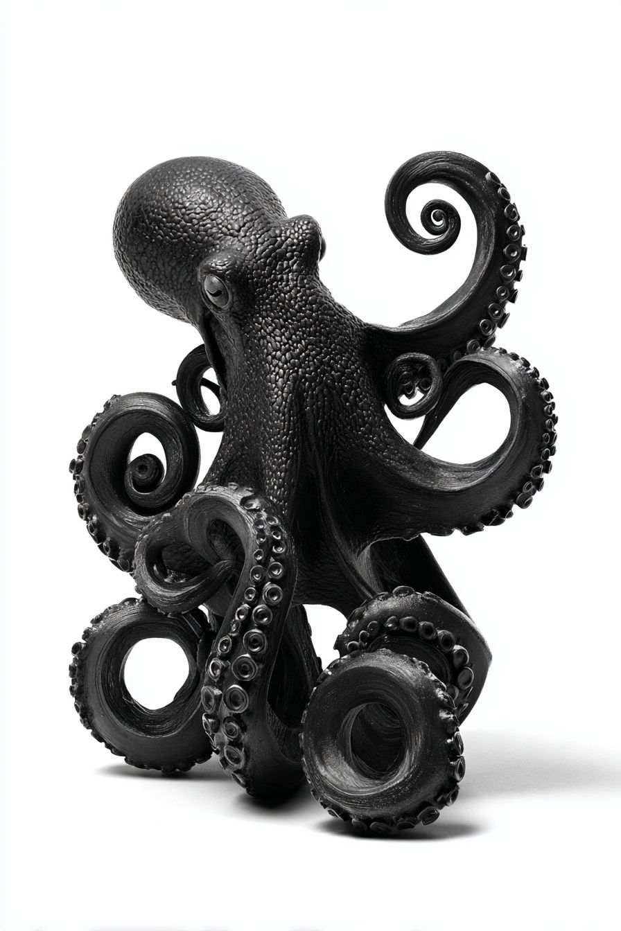 Octopus Sculpture Black-White Print. poster detail