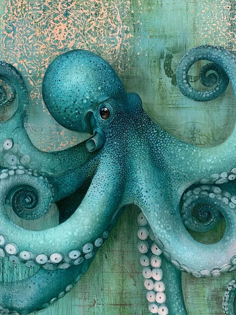 Turquoise Octopus Illustration Poster. poster — animals art