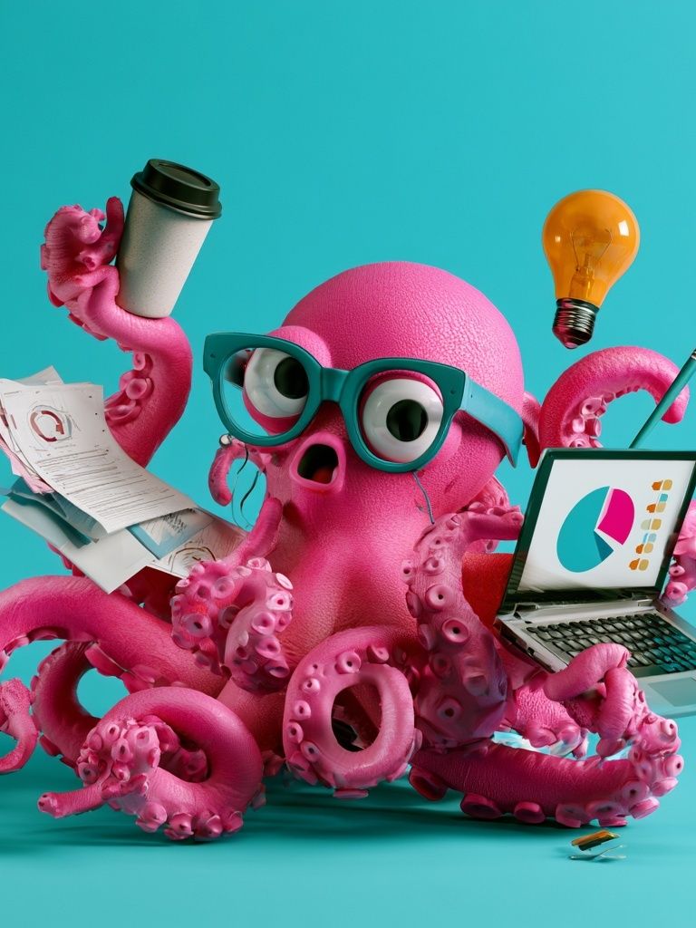 Pink Octopus Office Chaos Poster. poster — illustration art
