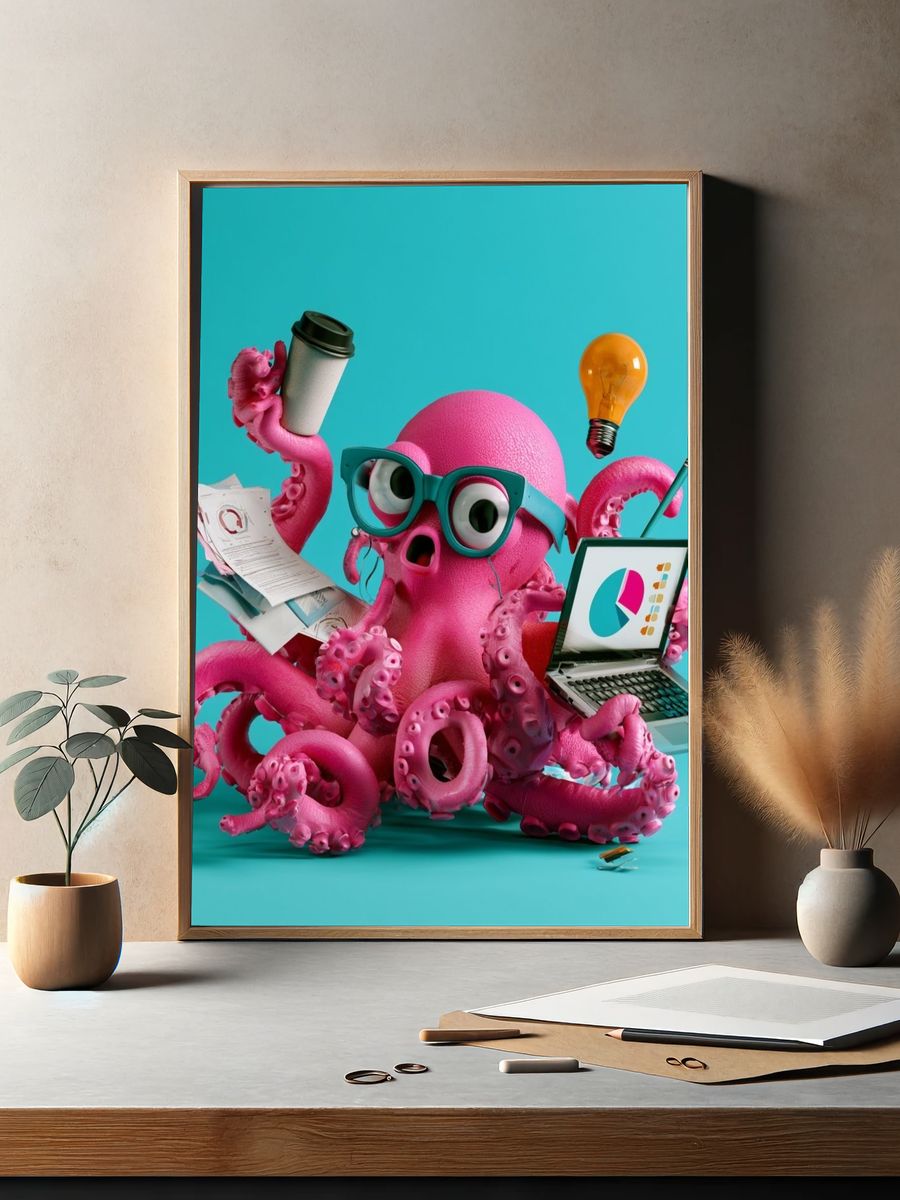 Pink Octopus Office Chaos Poster. — room view 2