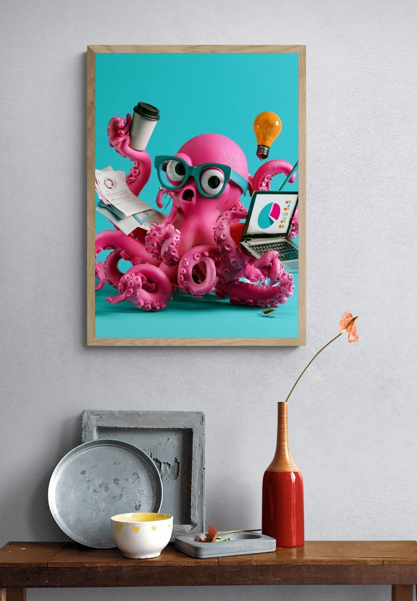 Pink Octopus Office Chaos Poster. — room view 3