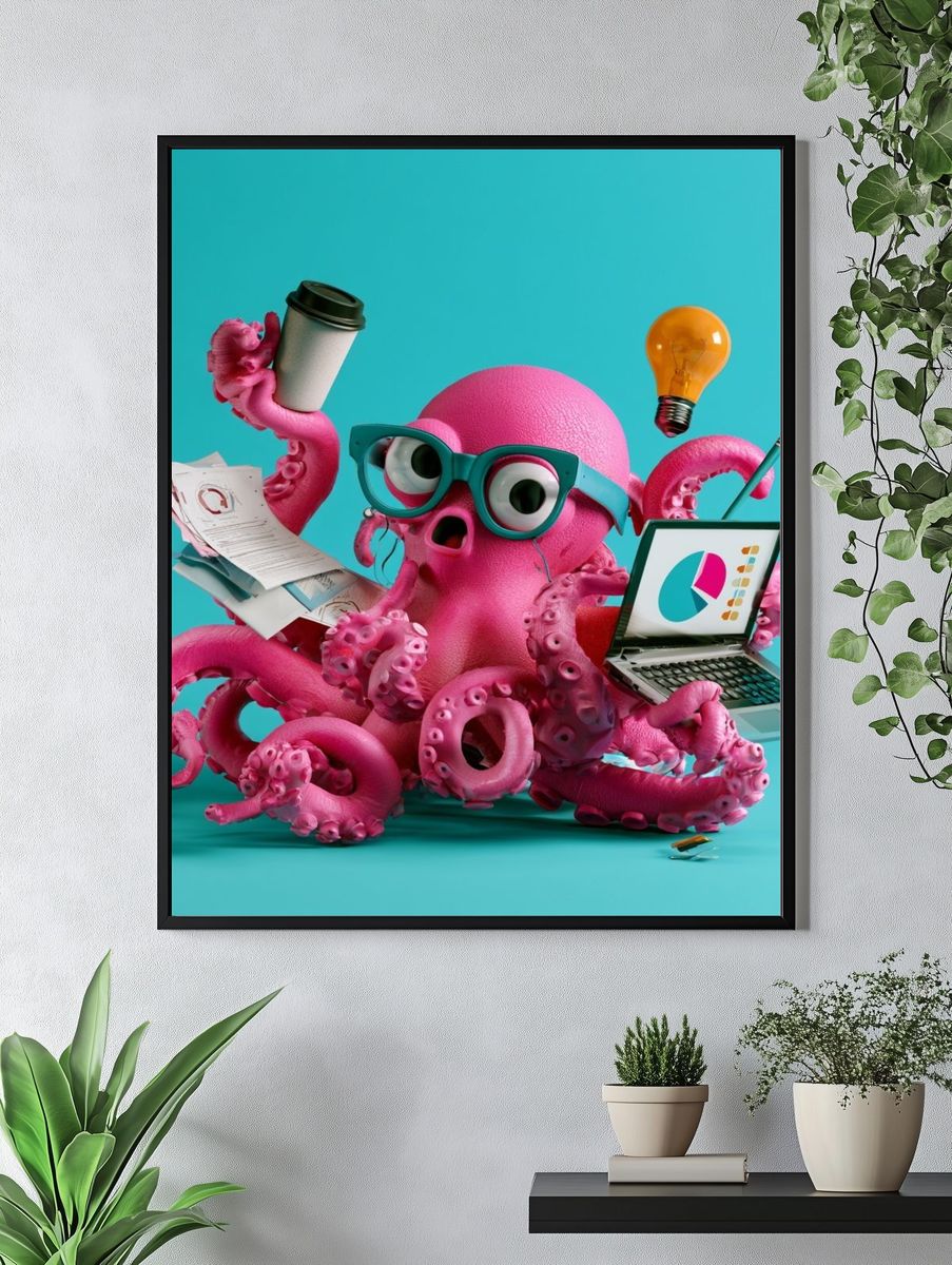 Pink Octopus Office Chaos Poster. — room view 4