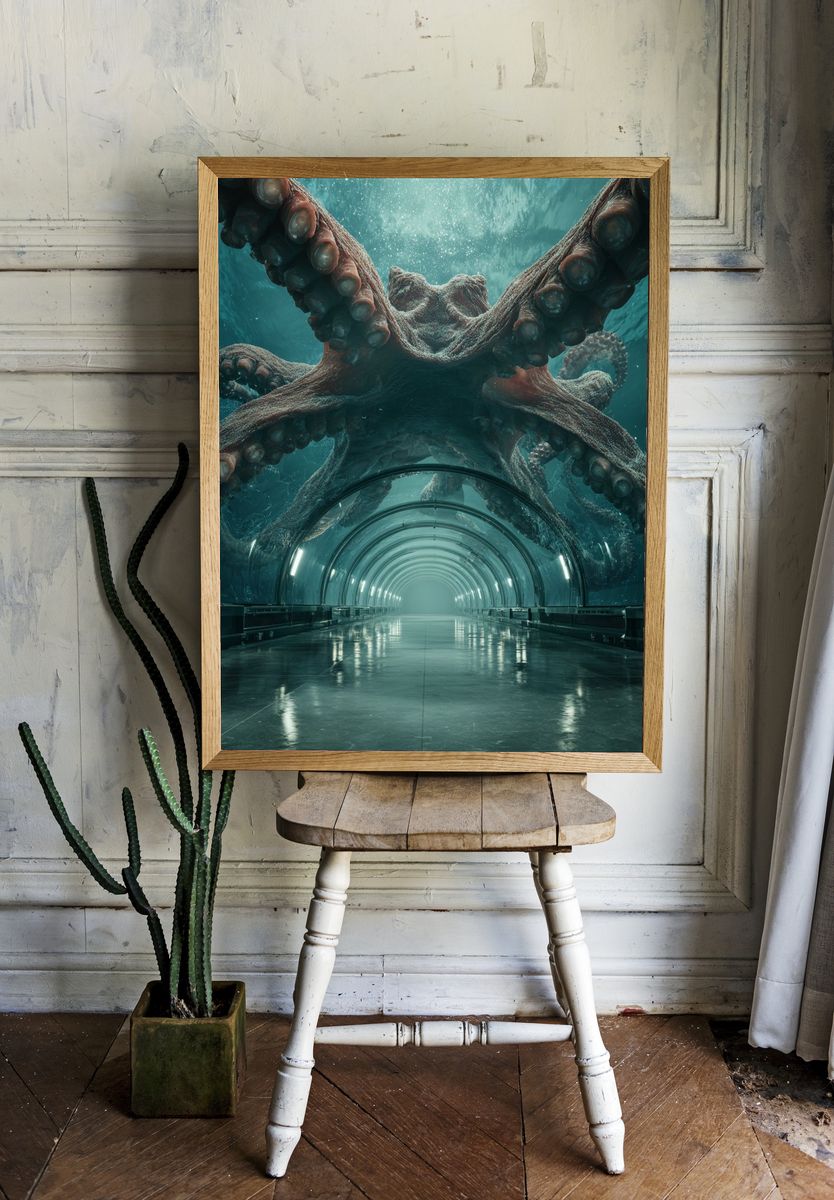 Giant Octopus Underwater — Digital Art Print. — room view 1