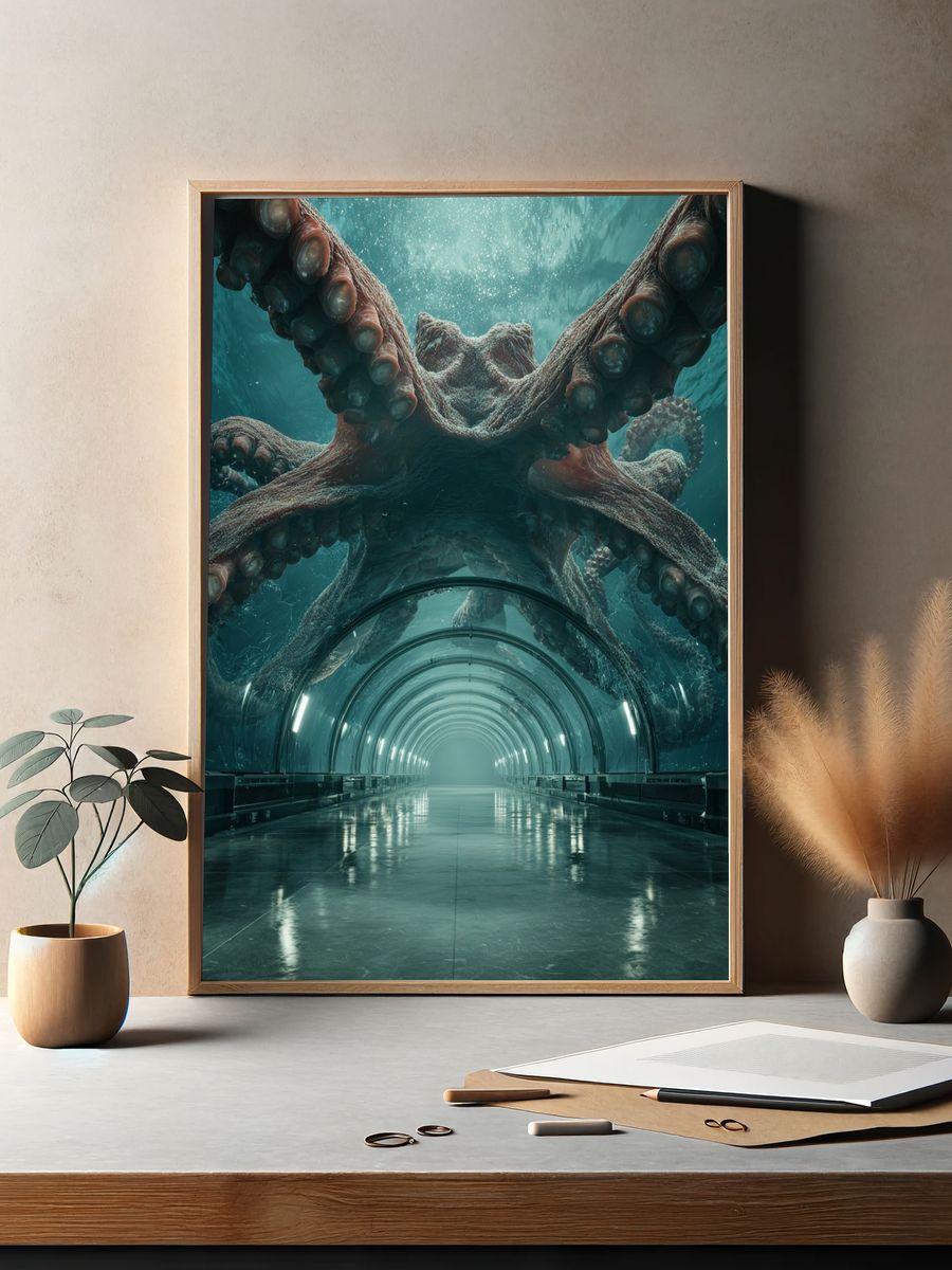 Giant Octopus Underwater — Digital Art Print. — room view 2