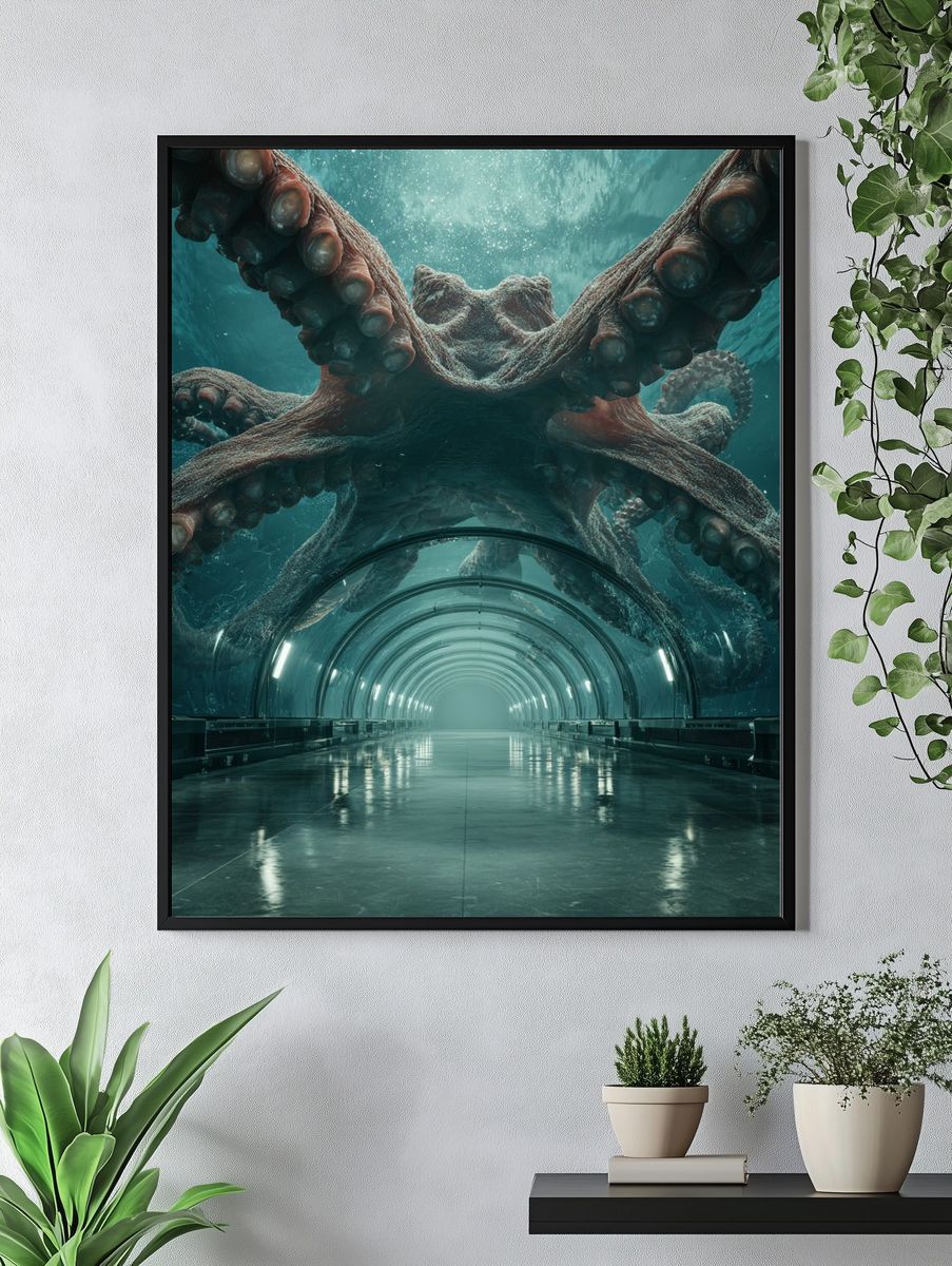 Giant Octopus Underwater — Digital Art Print. — room view 4
