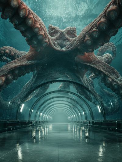Giant Octopus Underwater — Digital Art Print. poster