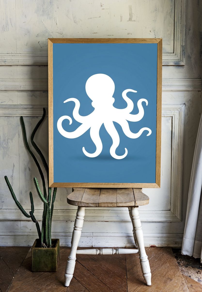 Octopus Silhouette Illustration Poster. room preview