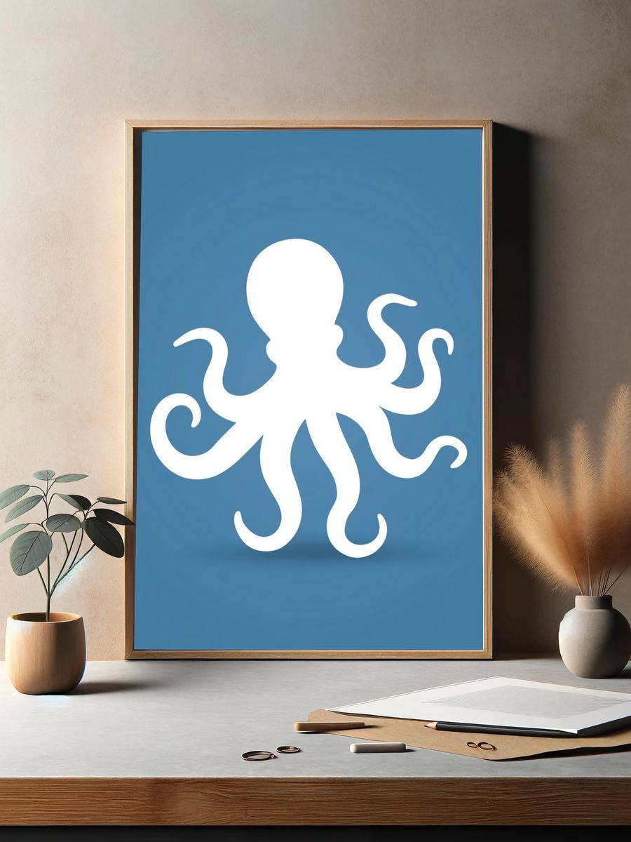 Octopus Silhouette Illustration Poster. — room view 2