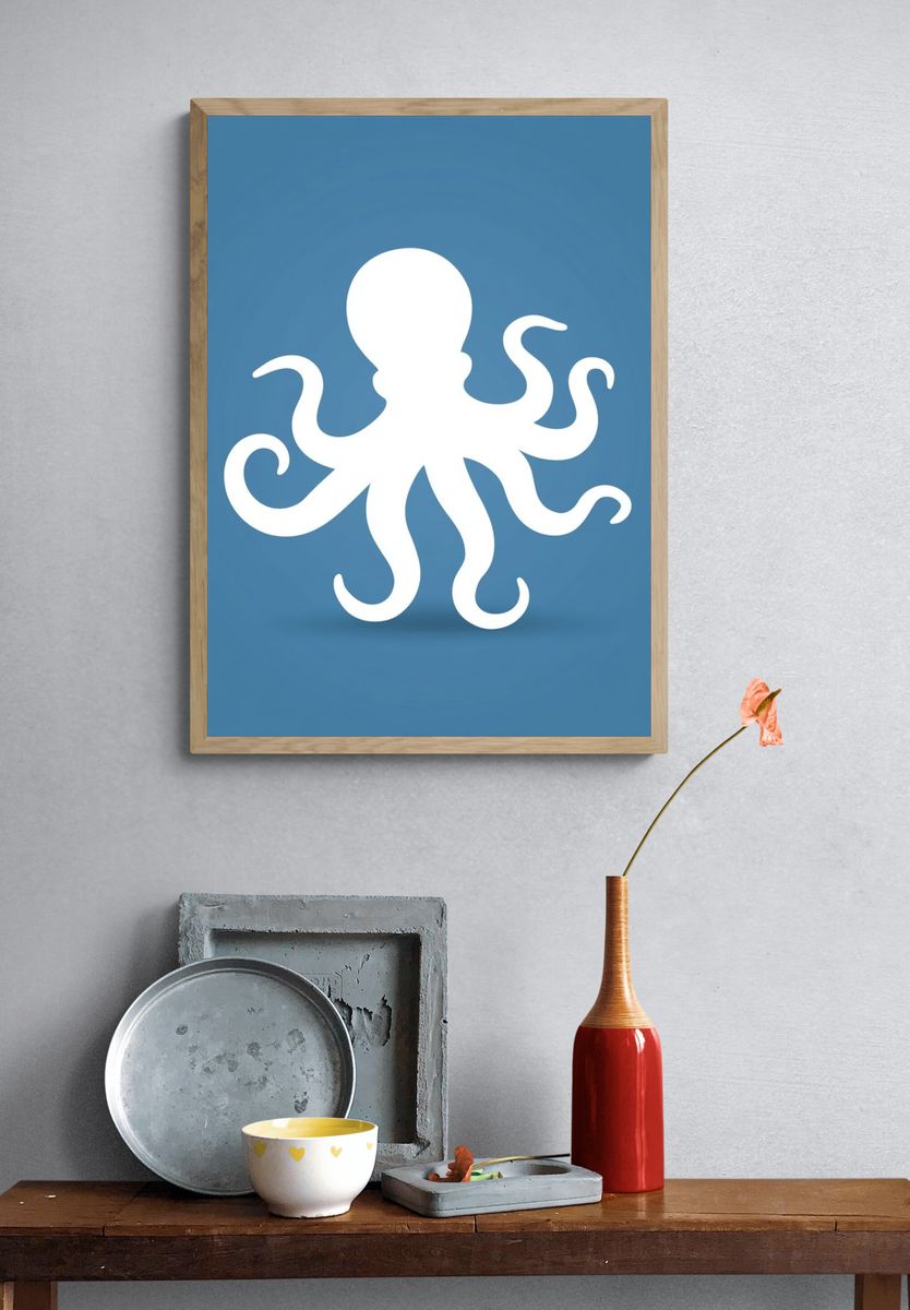 Octopus Silhouette Illustration Poster. — room view 3