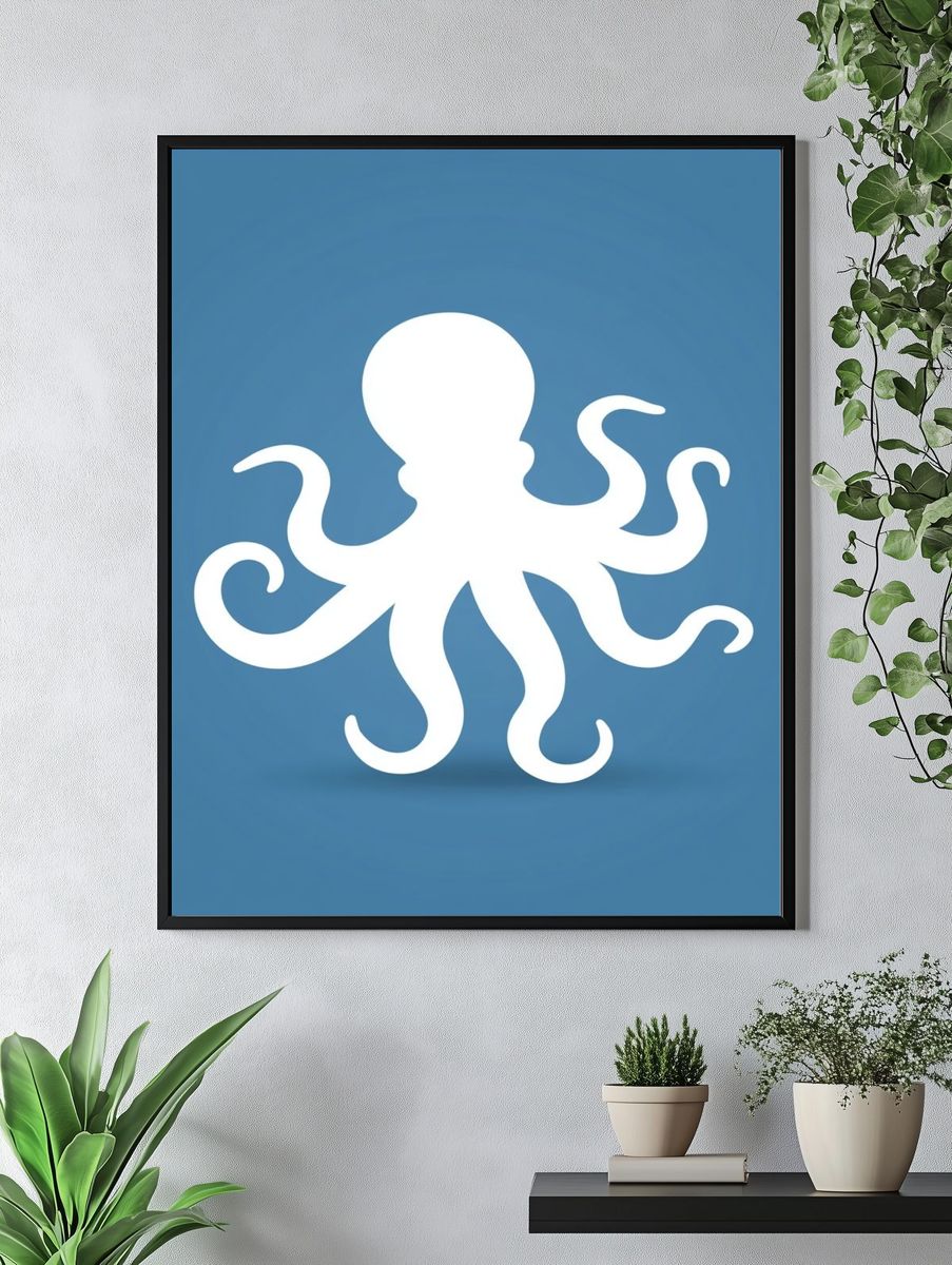 Octopus Silhouette Illustration Poster. — room view 4