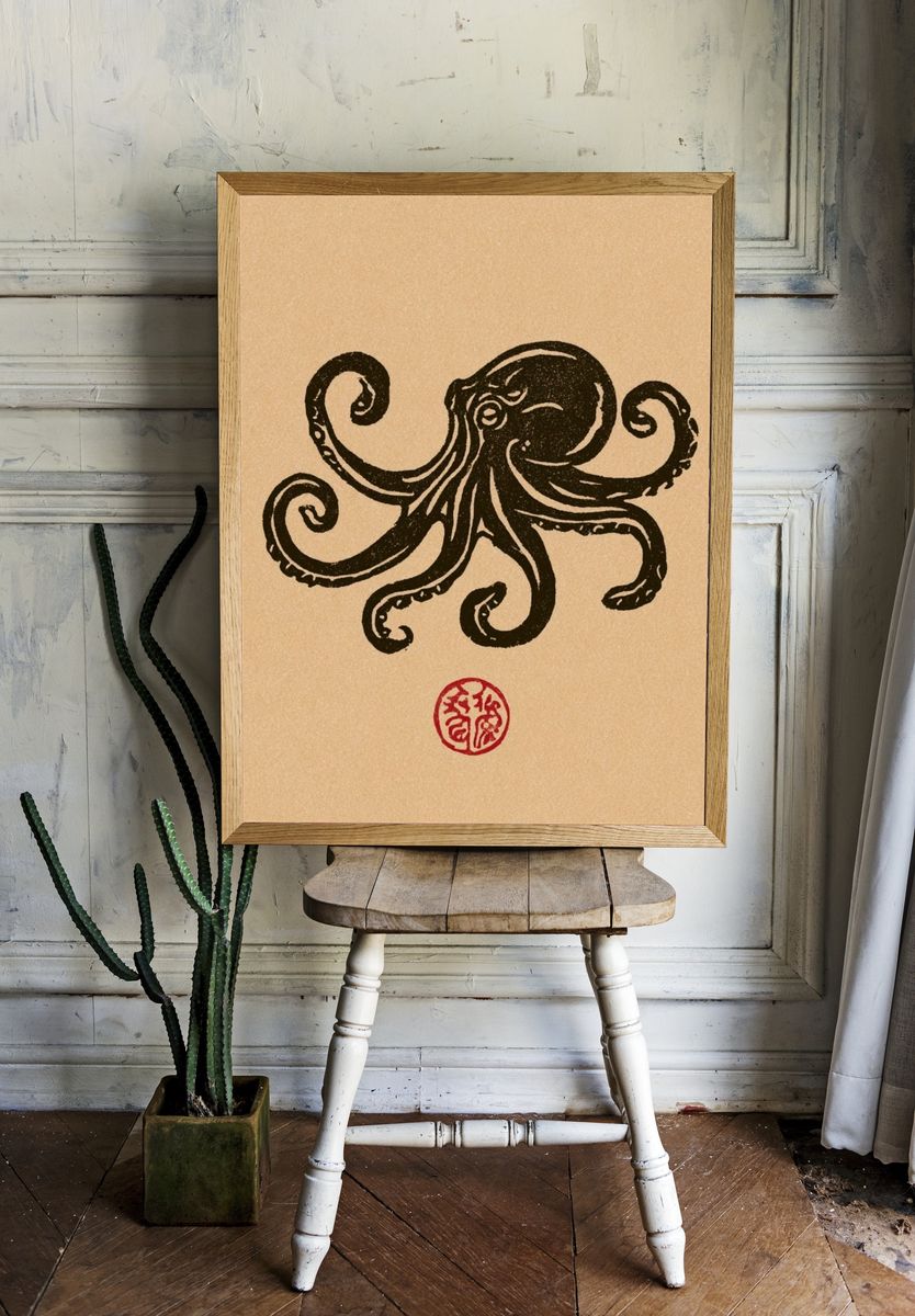 Octopus Ink Illustration Poster. — room view 1