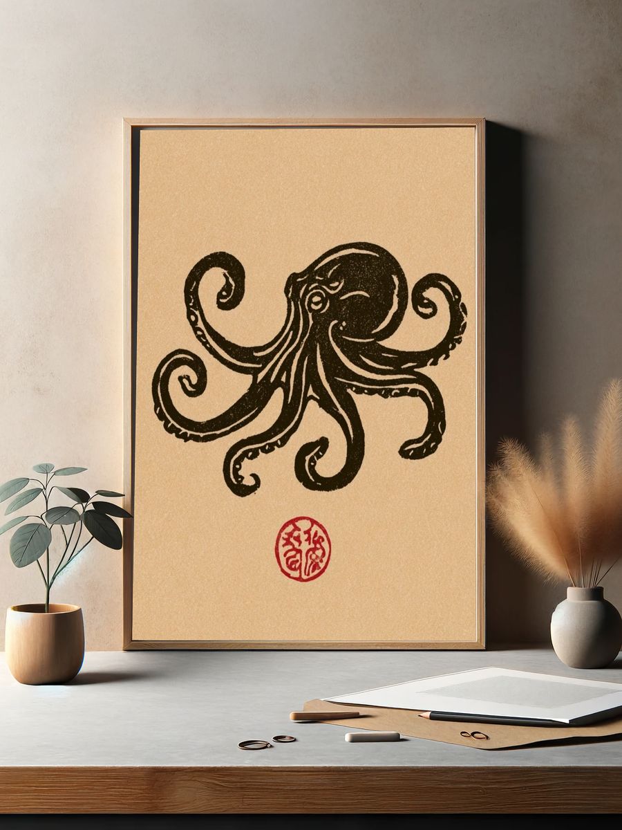 Octopus Ink Illustration Poster. — room view 2