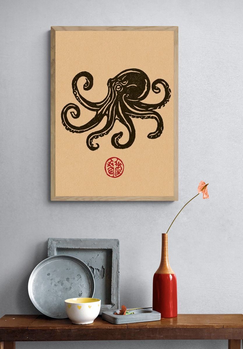 Octopus Ink Illustration Poster. — room view 3