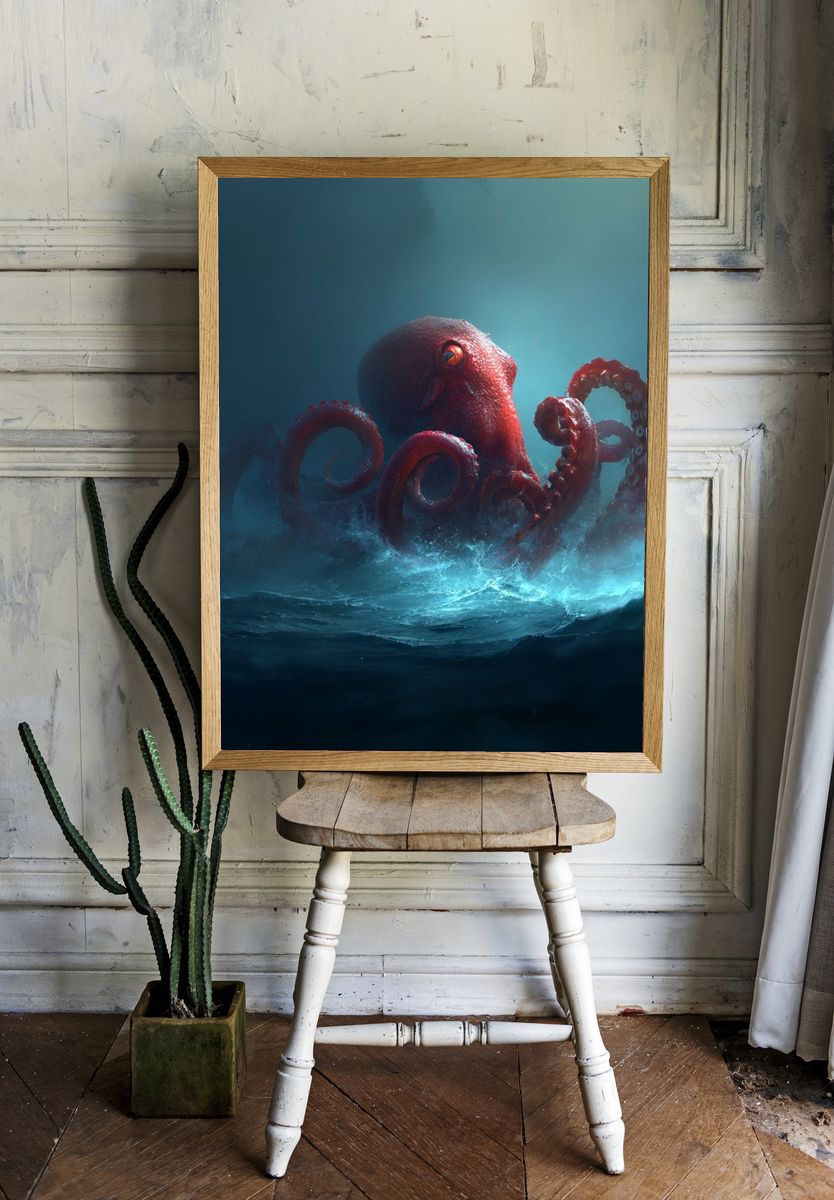 Majestic Octopus — Digital Art Print. room preview
