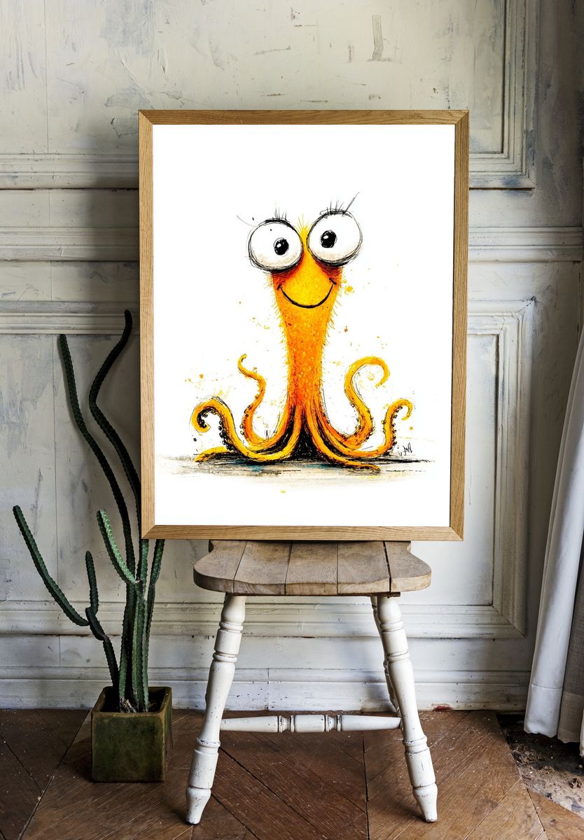 Happy Octopus — Cartoon Print. room preview