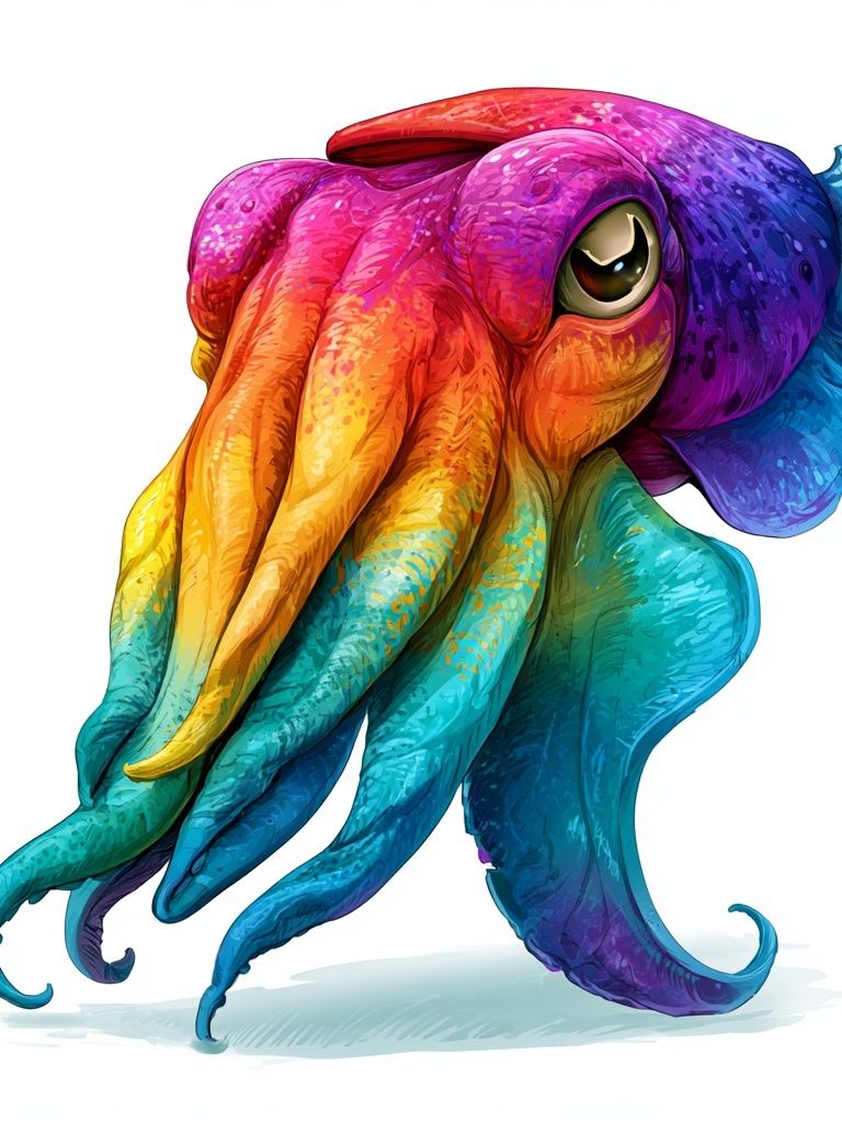 Rainbow Octopus Illustration Poster. poster — illustration art