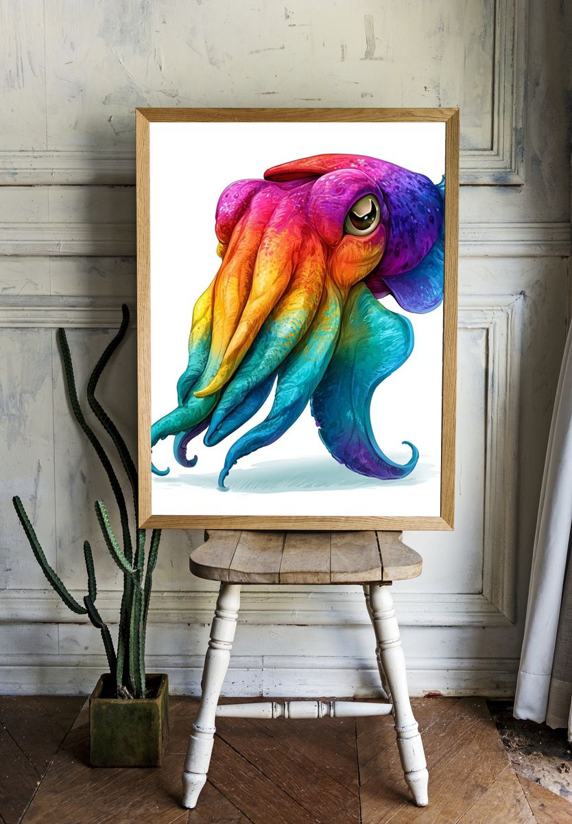 Rainbow Octopus Illustration Poster. room preview