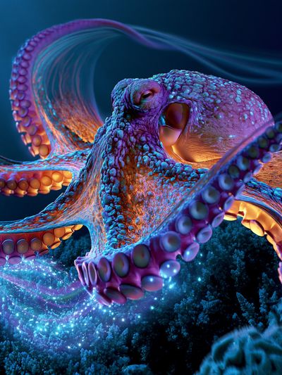 Neon Octopus Digital Art Poster. poster print
