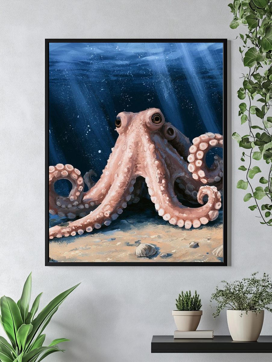 Octopus Underwater Illustration Poster. — room view 4