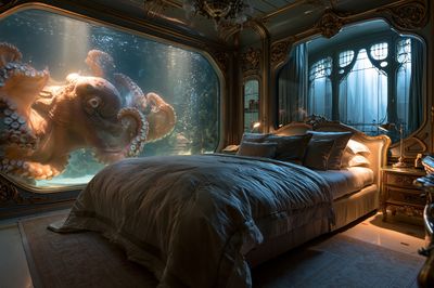 Octopus Bedroom Surrealism Print.