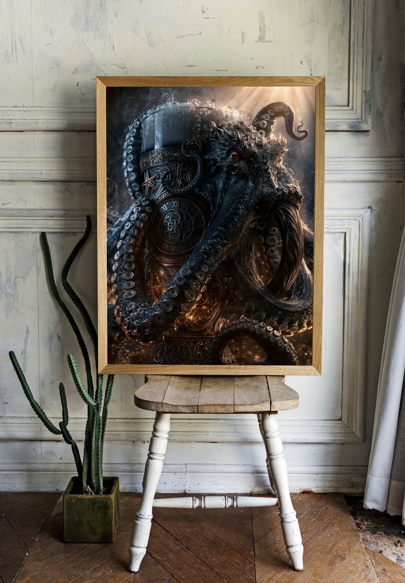 Octopus Clock Surrealism Print. — room view 1