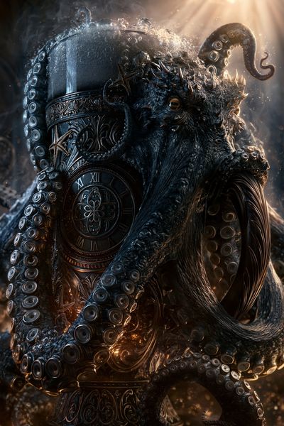 Octopus Clock Surrealism Print. poster print
