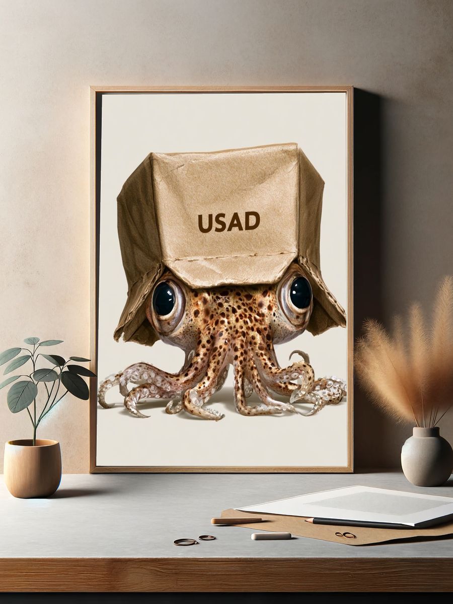 Octopus with Paper Hat Illustration Poster. — room view 2