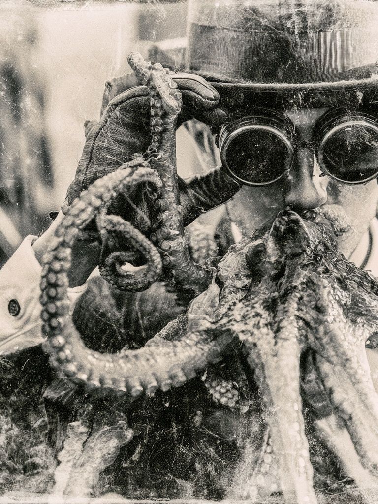Octopus Diver Black-White Poster. poster — photography art