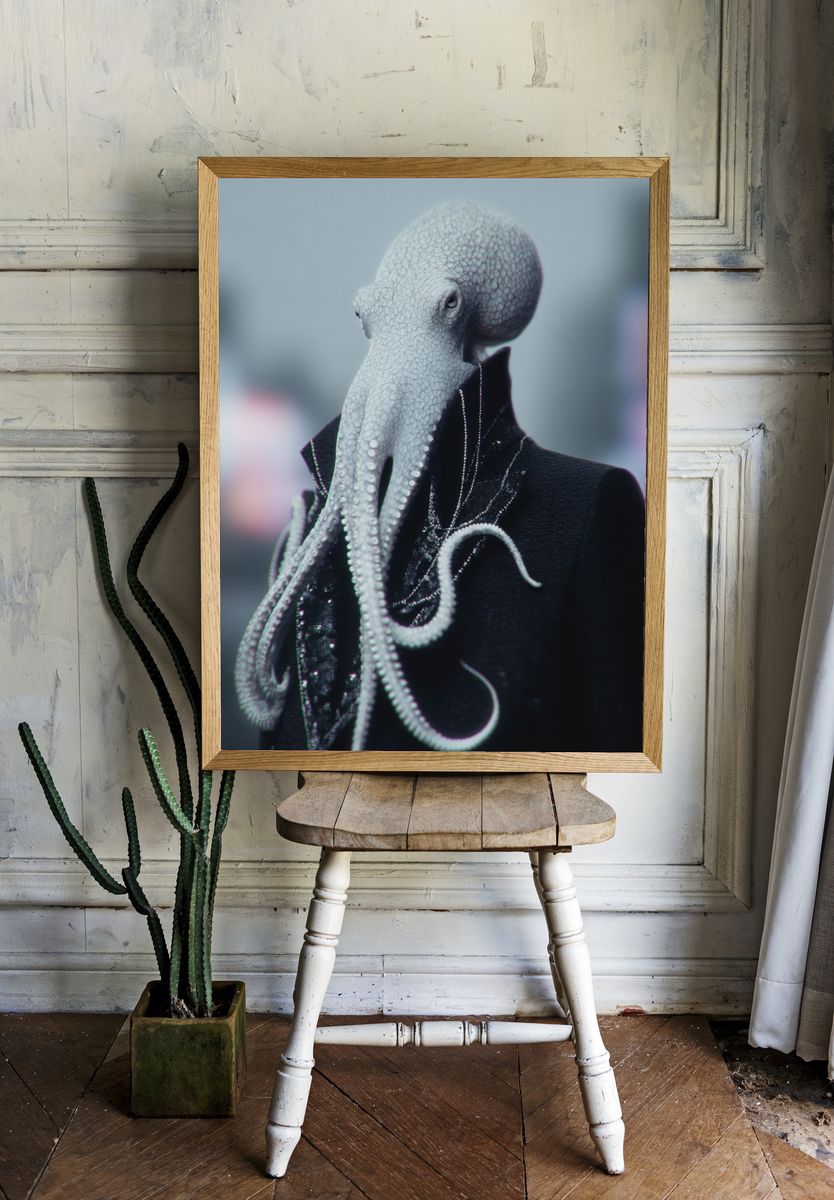 Octopus in Suit — Surrealism Print. — room view 1