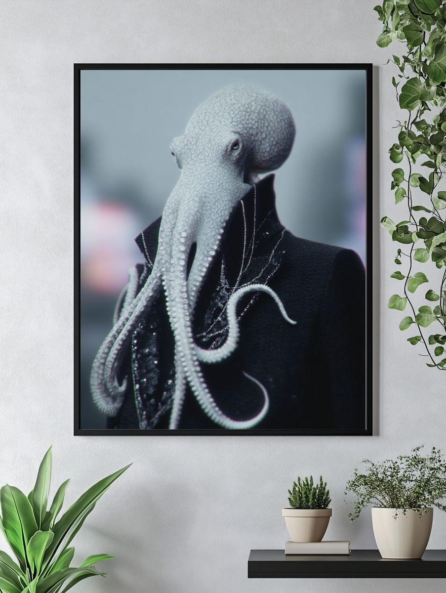 Octopus in Suit — Surrealism Print. — room view 4