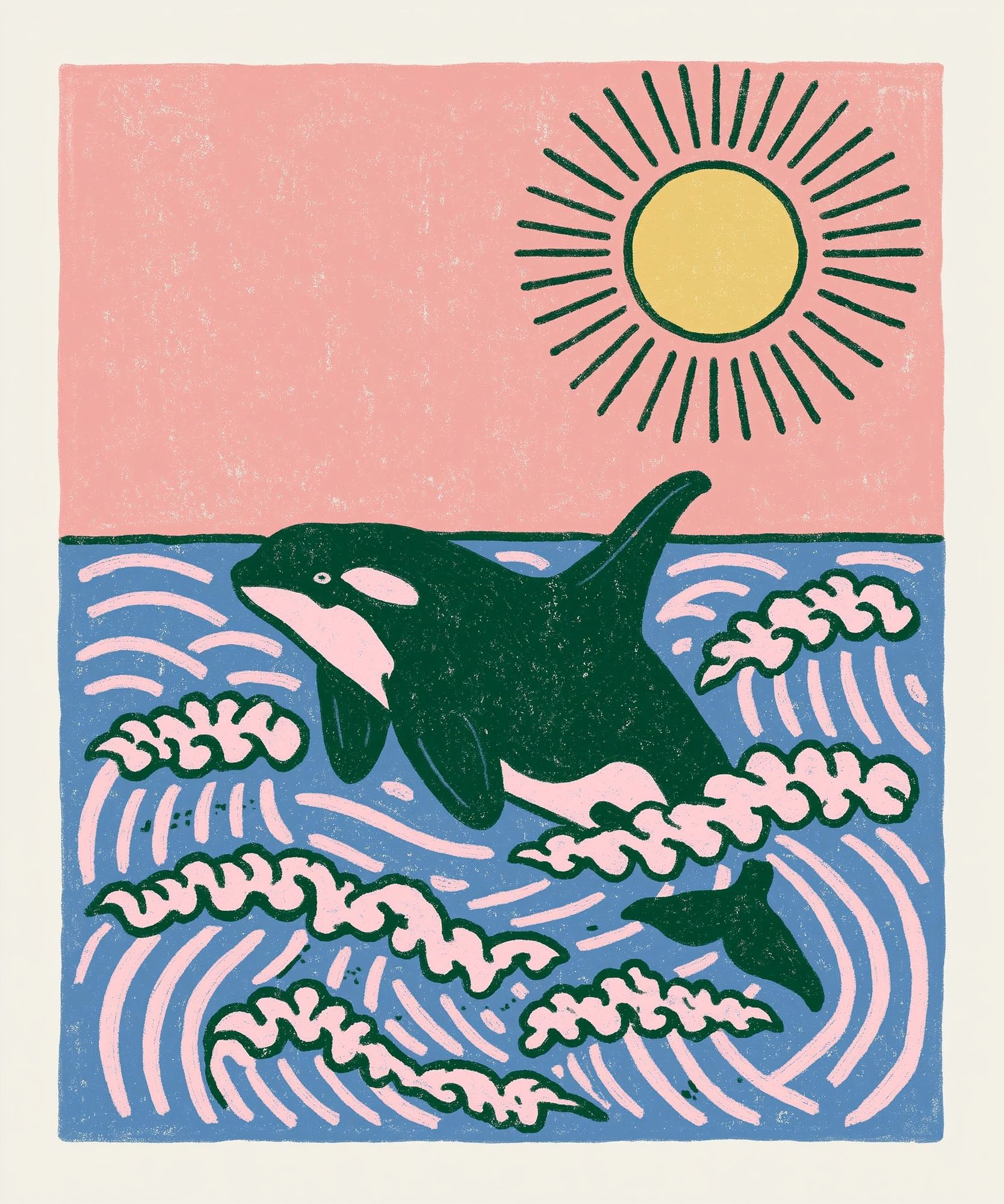 Orca in Waves Illustration Poster. poster — illustration art