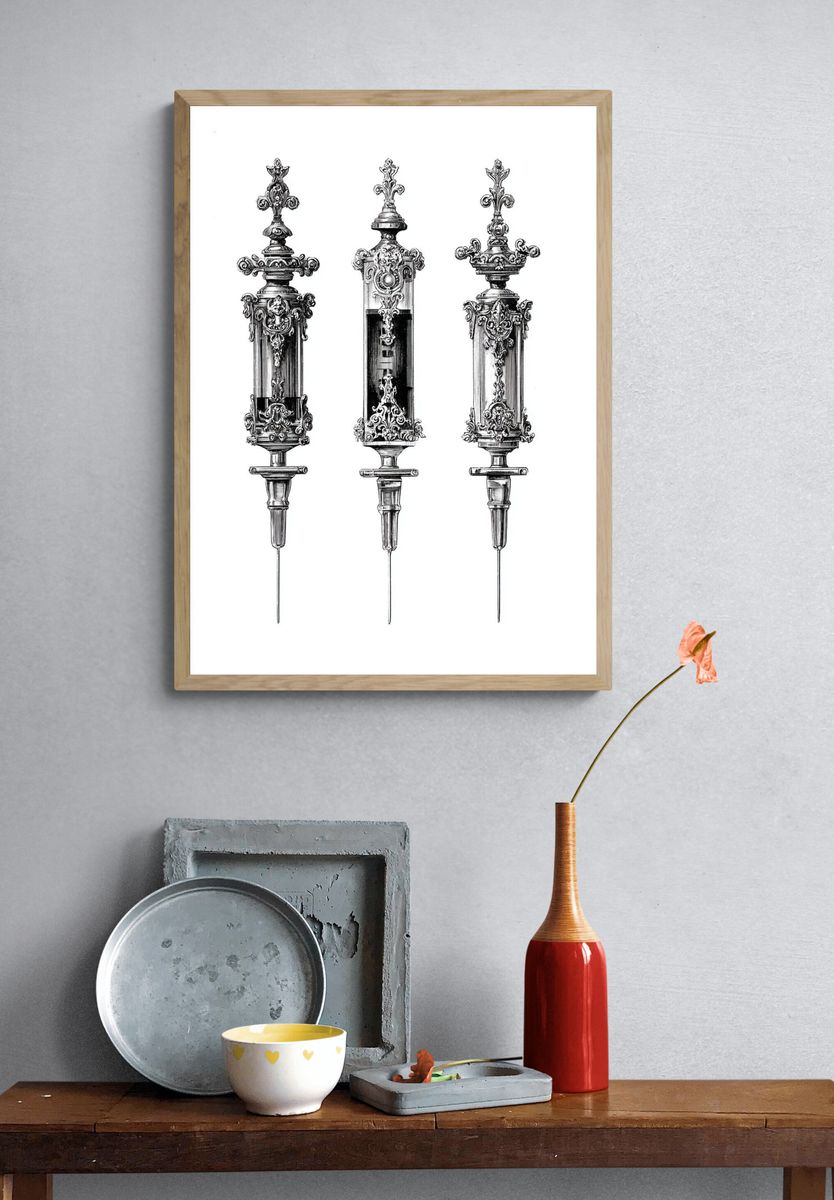 Ornate Syringe Illustration Poster. — room view 3